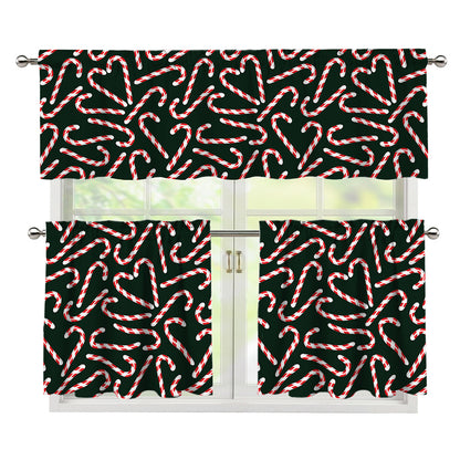 Christmas Candy Cane Pattern Print 3 Piece Kitchen Curtains