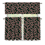 Christmas Candy Cane Pattern Print 3 Piece Kitchen Curtains