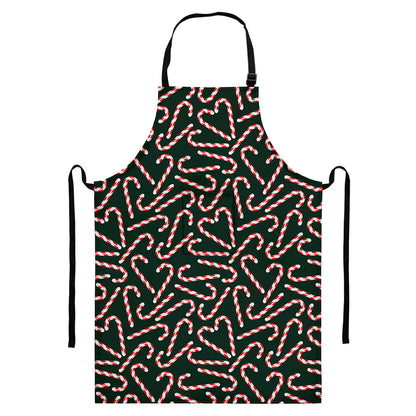 Christmas Candy Cane Pattern Print Bib Apron With Pocket