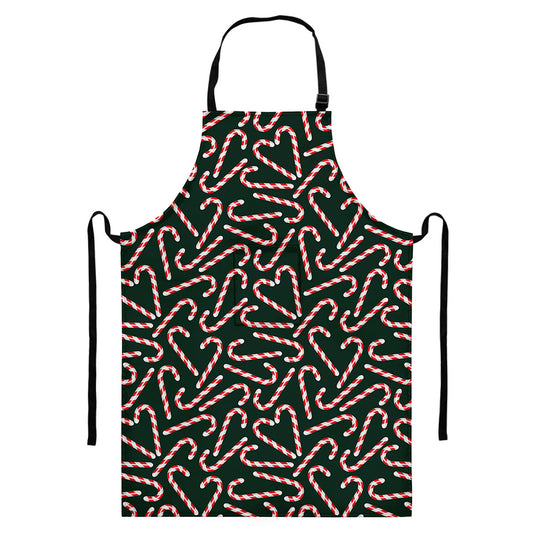 Christmas Candy Cane Pattern Print Bib Apron With Pocket