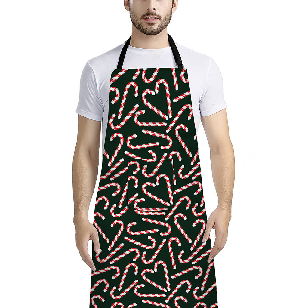 Christmas Candy Cane Pattern Print Bib Apron With Pocket