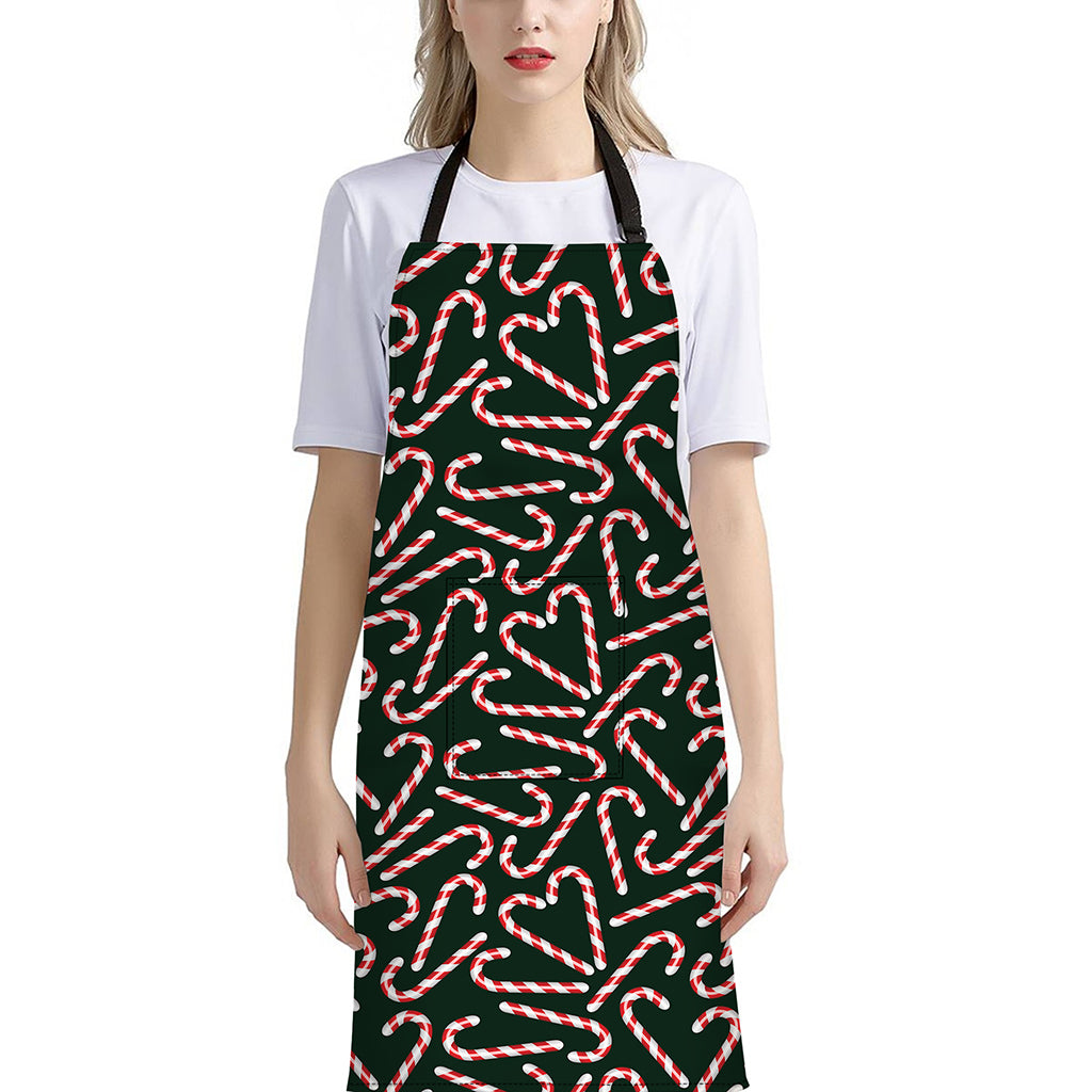 Christmas Candy Cane Pattern Print Bib Apron With Pocket