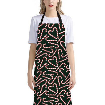 Christmas Candy Cane Pattern Print Bib Apron With Pocket
