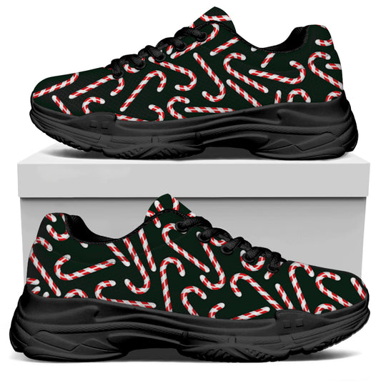 Christmas Candy Cane Pattern Print Black Chunky Shoes