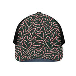 Christmas Candy Cane Pattern Print Black Mesh Trucker Cap