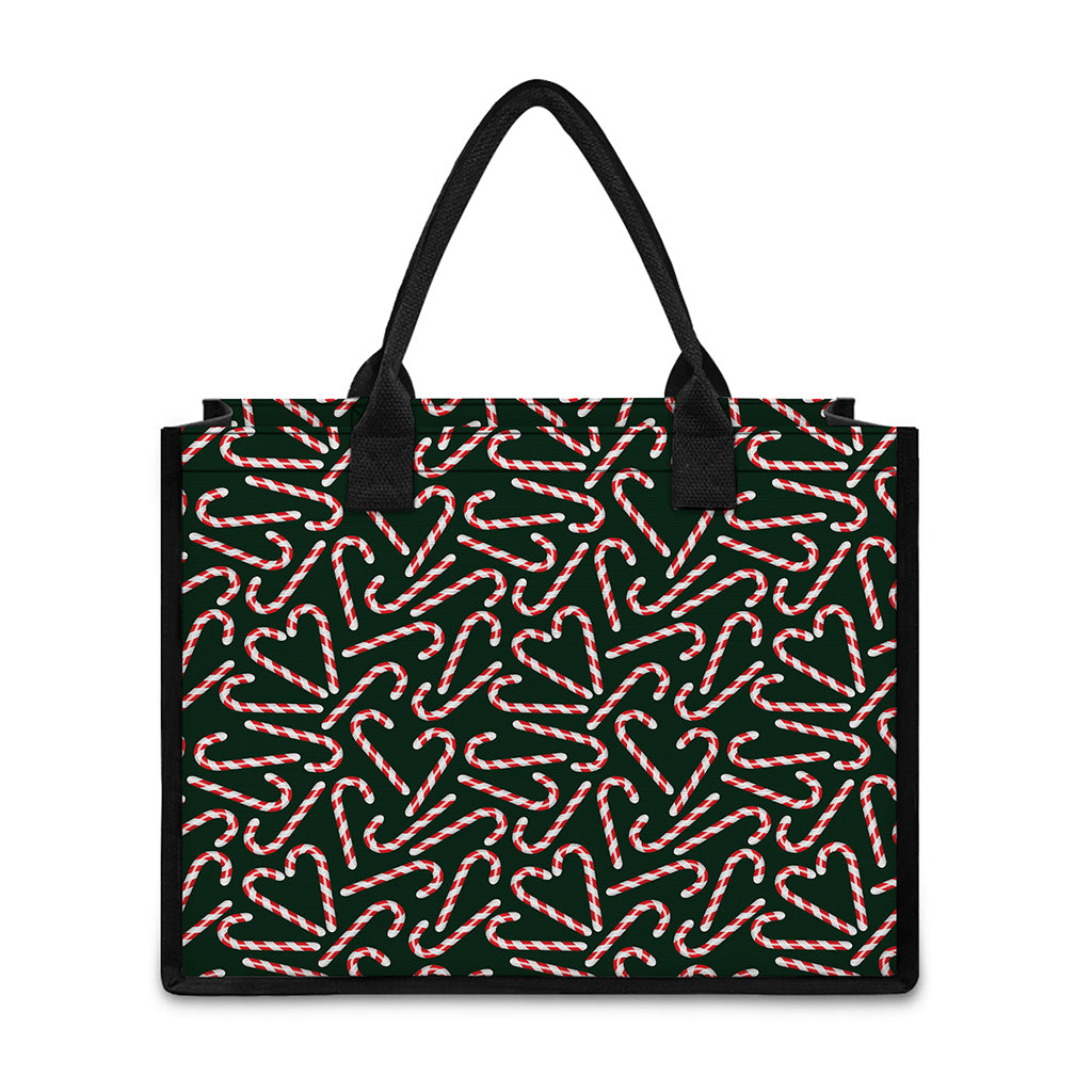 Christmas Candy Cane Pattern Print Canvas Tote Bag