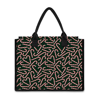 Christmas Candy Cane Pattern Print Canvas Tote Bag
