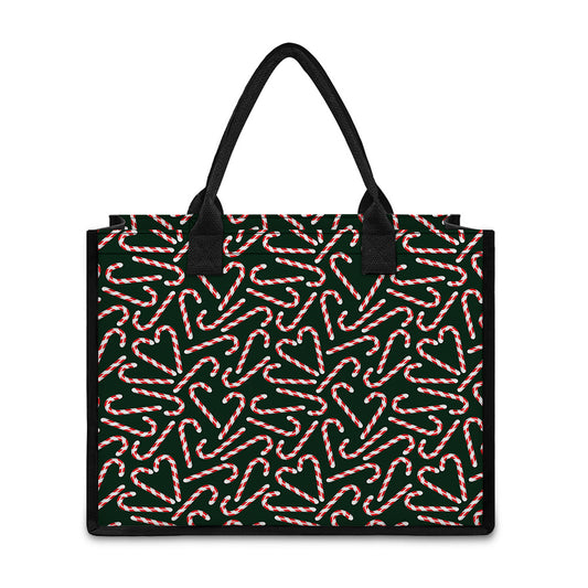Christmas Candy Cane Pattern Print Canvas Tote Bag