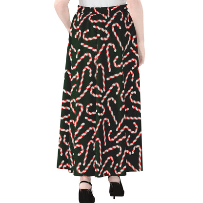 Christmas Candy Cane Pattern Print Chiffon Maxi Skirt