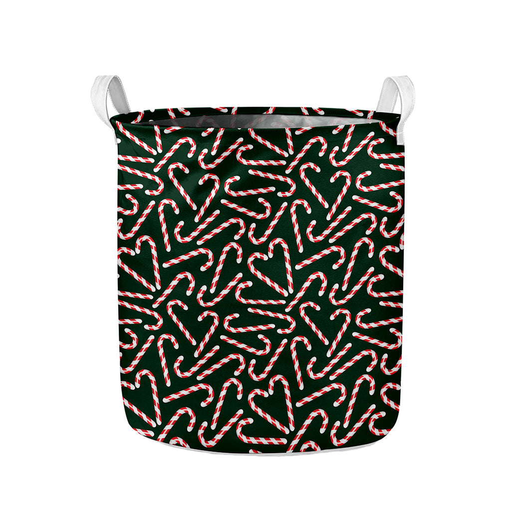 Christmas Candy Cane Pattern Print Collapsible Laundry Basket