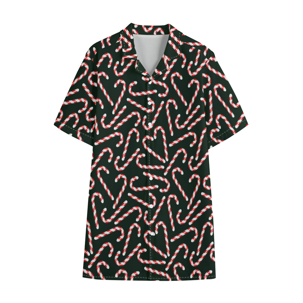 Christmas Candy Cane Pattern Print Cotton Hawaiian Shirt