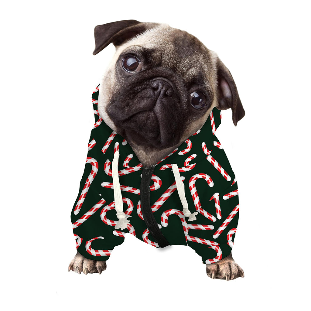 Christmas Candy Cane Pattern Print Dog Zip Up Hoodie