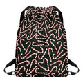 Christmas Candy Cane Pattern Print Drawstring Backpack