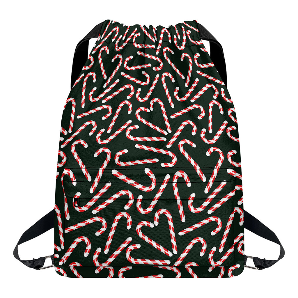 Christmas Candy Cane Pattern Print Drawstring Backpack
