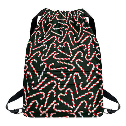 Christmas Candy Cane Pattern Print Drawstring Backpack