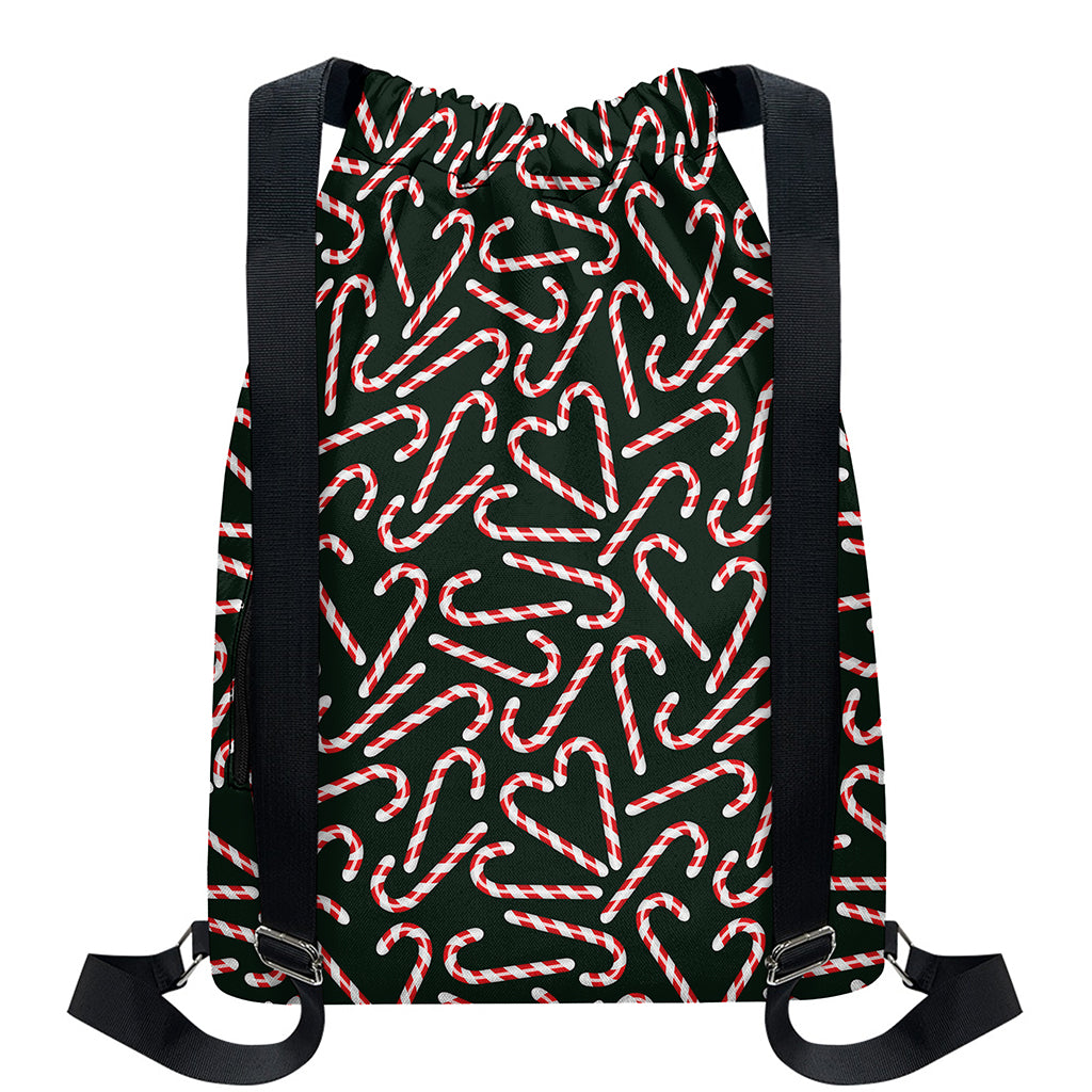 Christmas Candy Cane Pattern Print Drawstring Backpack