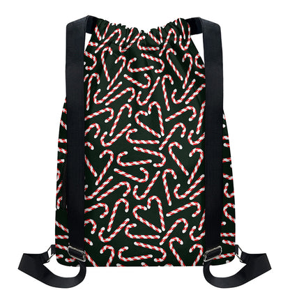 Christmas Candy Cane Pattern Print Drawstring Backpack