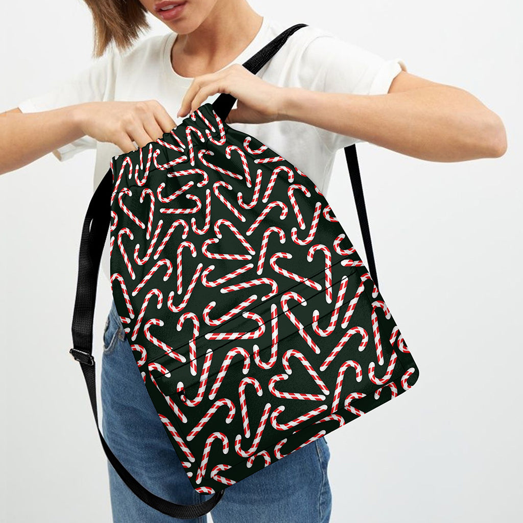 Christmas Candy Cane Pattern Print Drawstring Backpack
