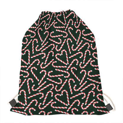 Christmas Candy Cane Pattern Print Drawstring Bag