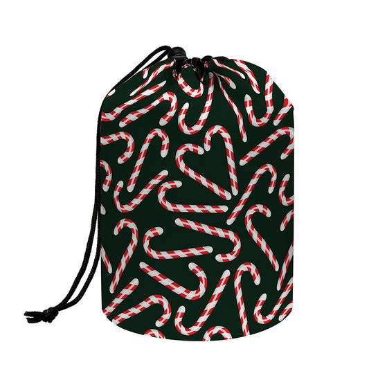 Christmas Candy Cane Pattern Print Drawstring Makeup Bag