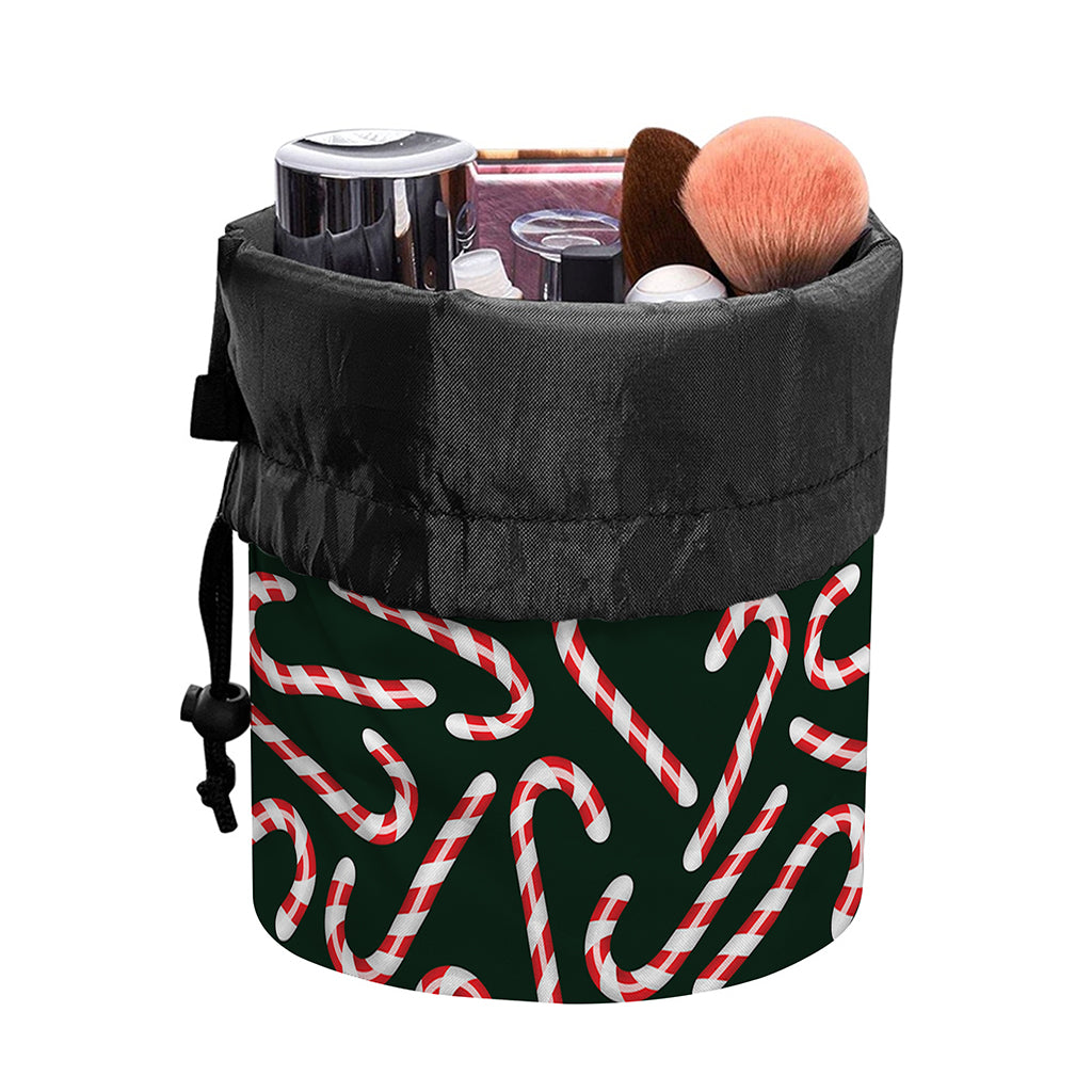 Christmas Candy Cane Pattern Print Drawstring Makeup Bag
