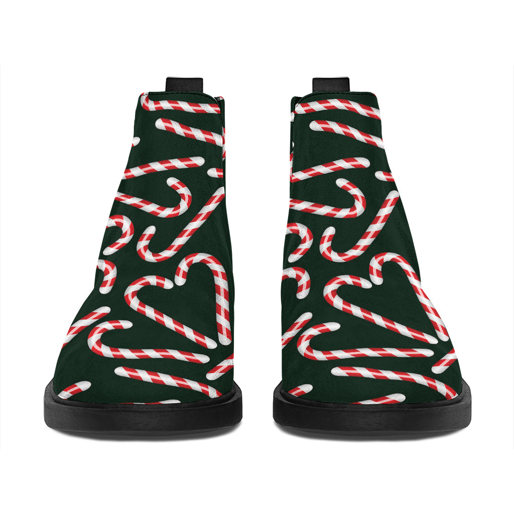 Christmas Candy Cane Pattern Print Flat Ankle Boots