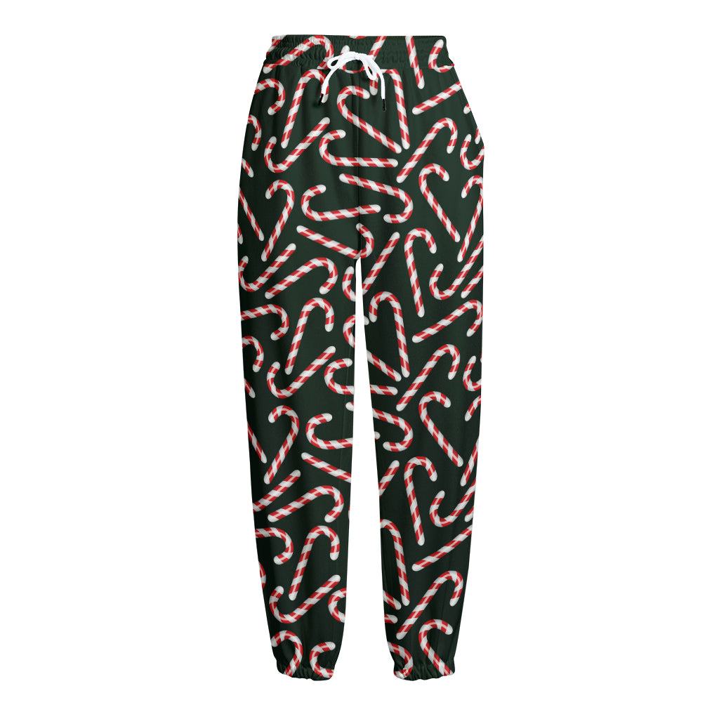 Christmas Candy Cane Pattern Print Fleece Lined Knit Pants