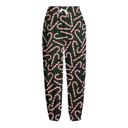 Christmas Candy Cane Pattern Print Fleece Lined Knit Pants