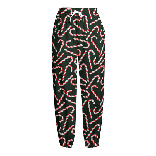 Christmas Candy Cane Pattern Print Fleece Lined Knit Pants