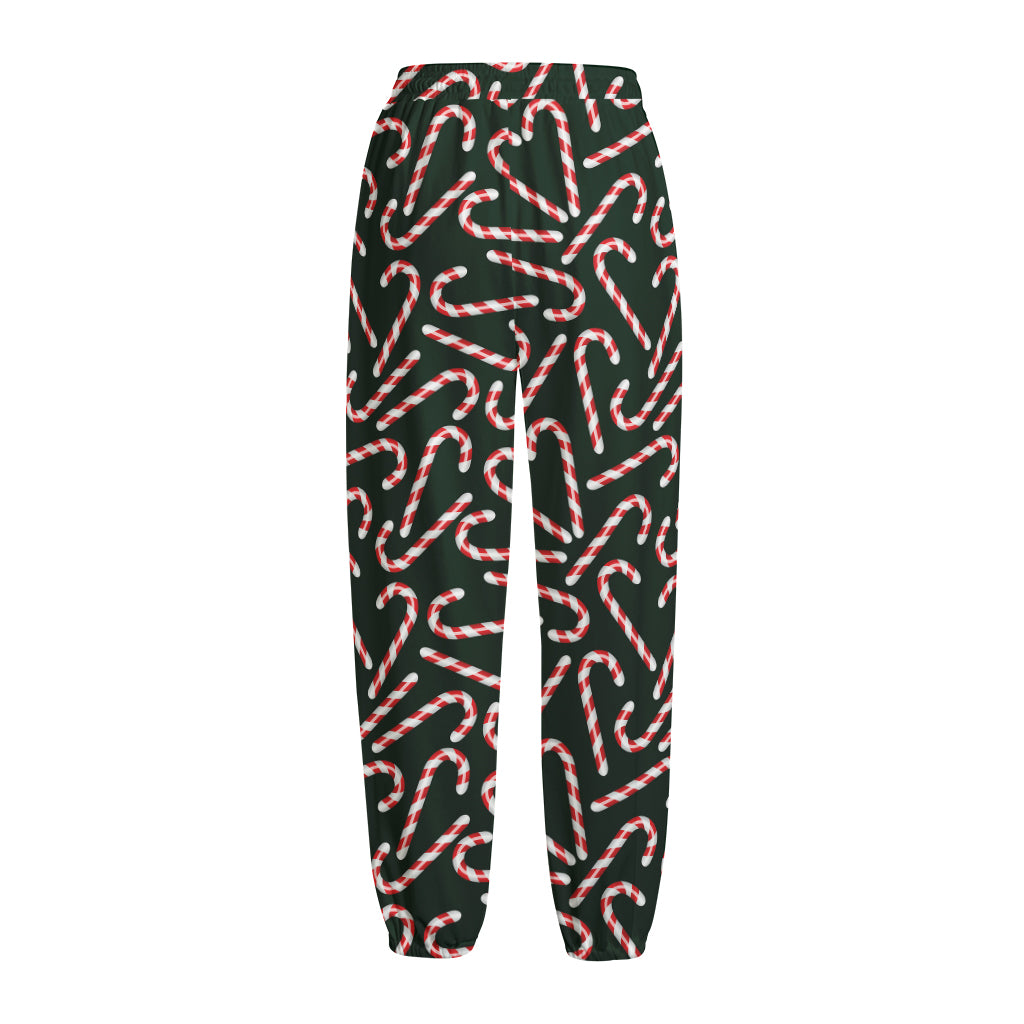 Christmas Candy Cane Pattern Print Fleece Lined Knit Pants