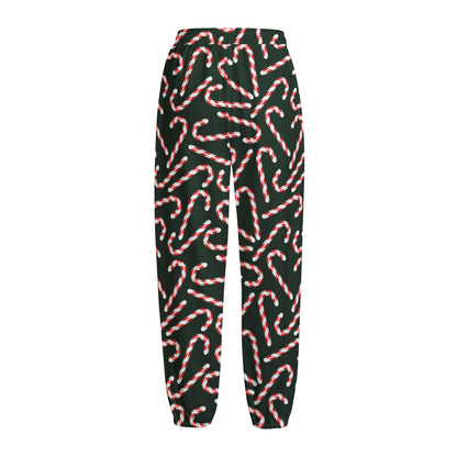 Christmas Candy Cane Pattern Print Fleece Lined Knit Pants