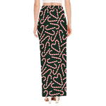 Christmas Candy Cane Pattern Print High Slit Maxi Skirt