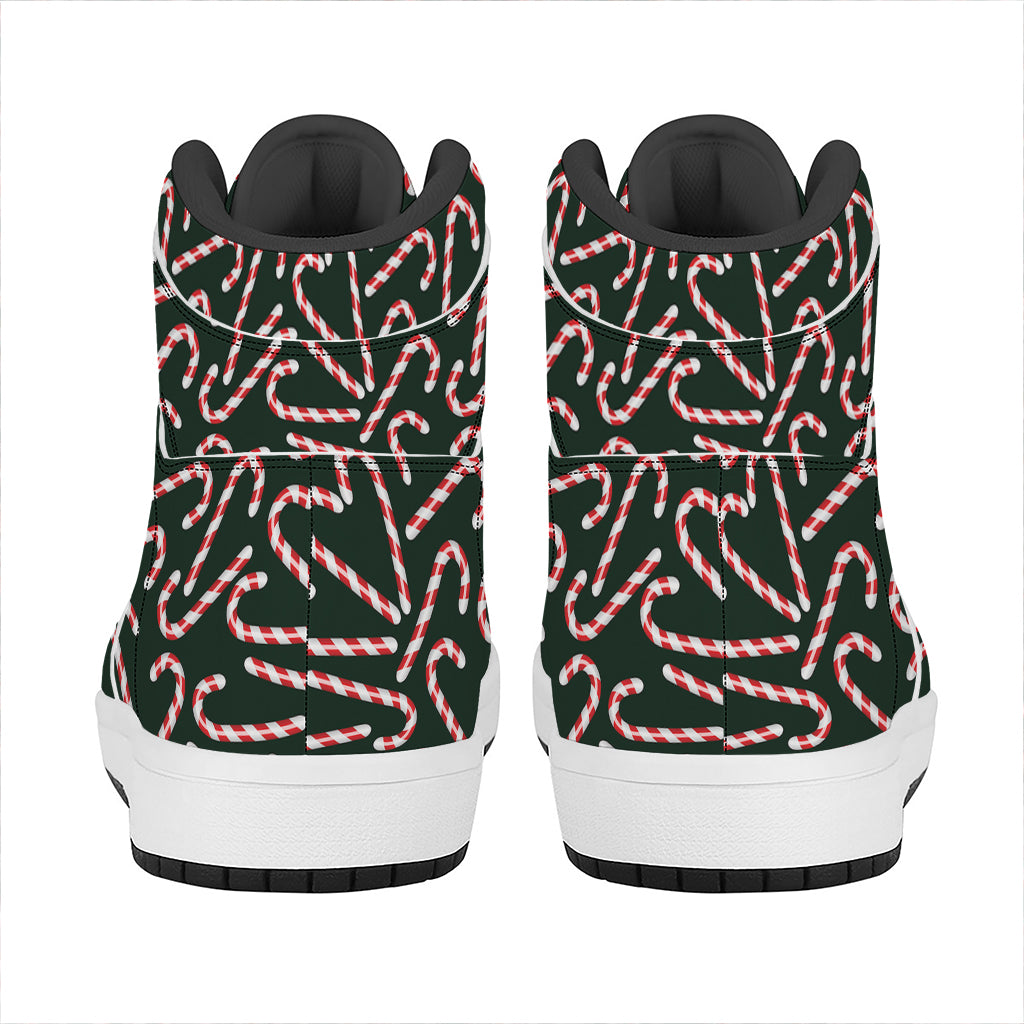 Christmas Candy Cane Pattern Print High Top Leather Sneakers