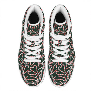 Christmas Candy Cane Pattern Print High Top Leather Sneakers