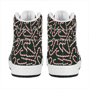 Christmas Candy Cane Pattern Print High Top Leather Sneakers