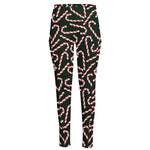 Christmas Candy Cane Pattern Print High-Waisted Pocket Leggings