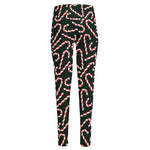 Christmas Candy Cane Pattern Print High-Waisted Pocket Leggings