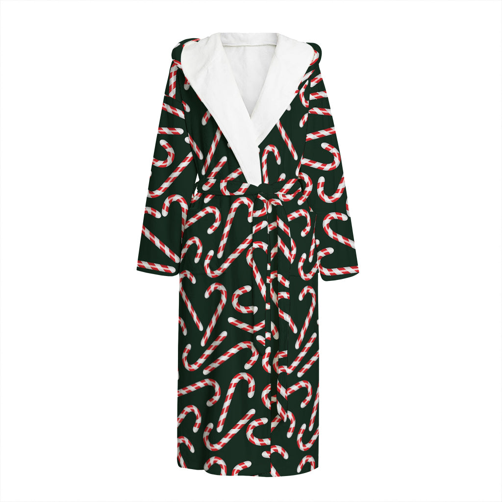 Christmas Candy Cane Pattern Print Hooded Bathrobe