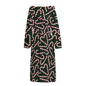 Christmas Candy Cane Pattern Print Hooded Bathrobe