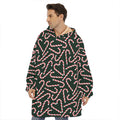 Christmas Candy Cane Pattern Print Hoodie Blanket