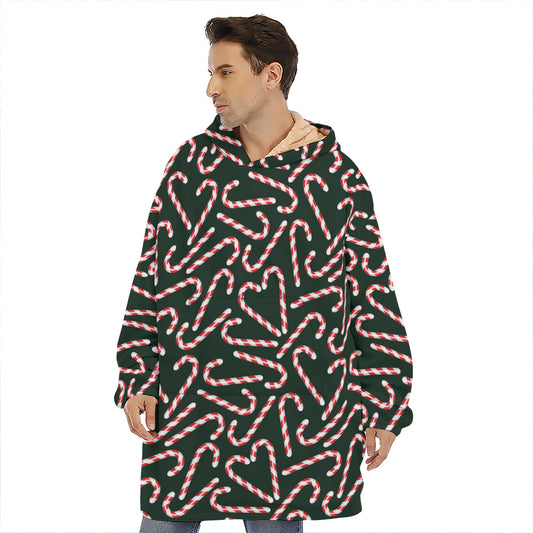 Christmas Candy Cane Pattern Print Hoodie Blanket