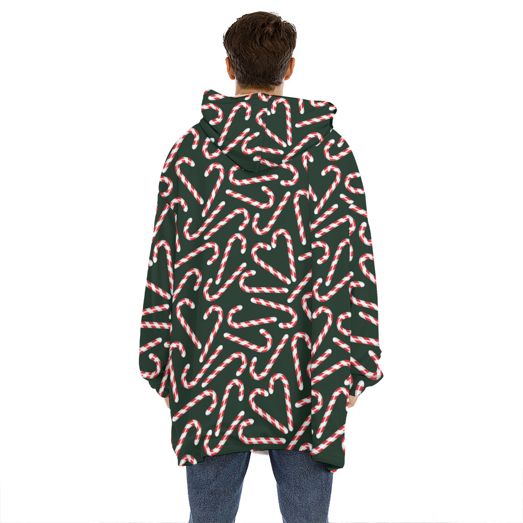 Christmas Candy Cane Pattern Print Hoodie Blanket