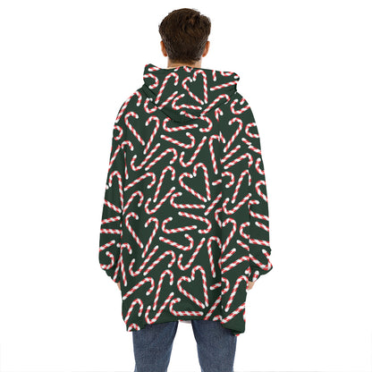 Christmas Candy Cane Pattern Print Hoodie Blanket