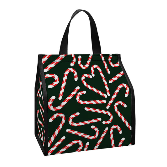 Christmas Candy Cane Pattern Print Insulated Lunch Tote