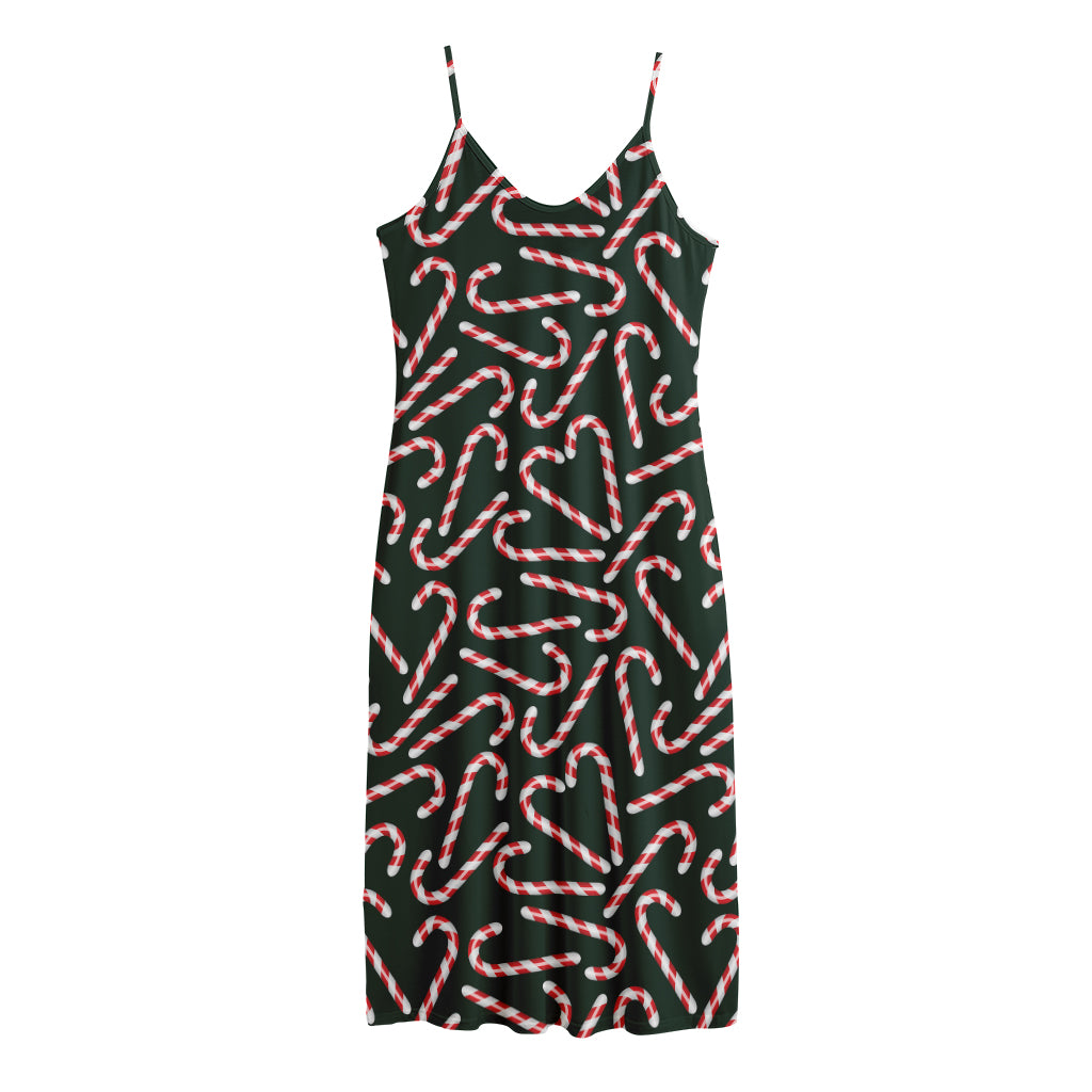 Christmas Candy Cane Pattern Print Jersey Midi Cami Dress