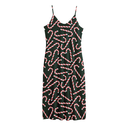 Christmas Candy Cane Pattern Print Jersey Midi Cami Dress