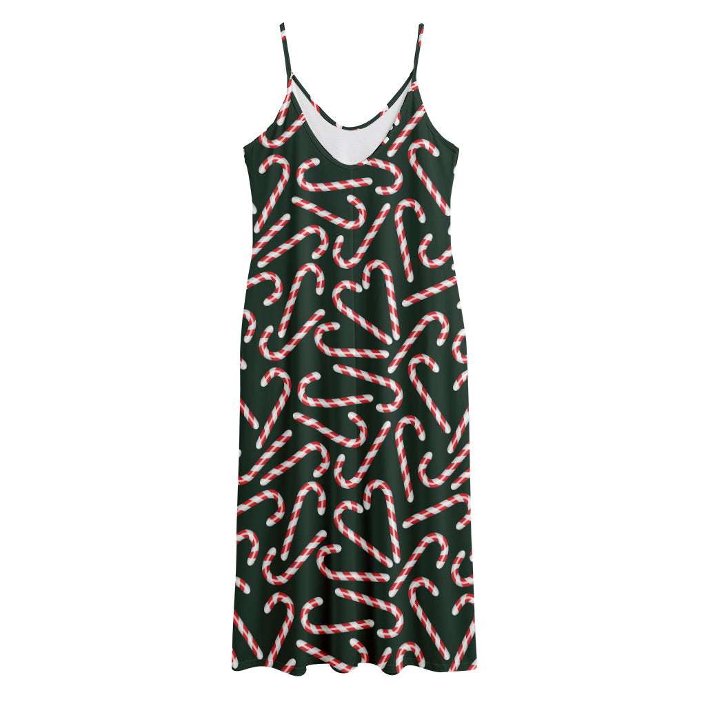 Christmas Candy Cane Pattern Print Jersey Midi Cami Dress