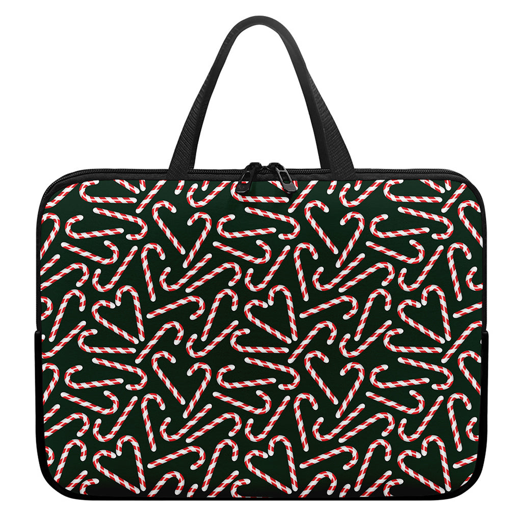 Christmas Candy Cane Pattern Print Laptop Sleeve With Handle