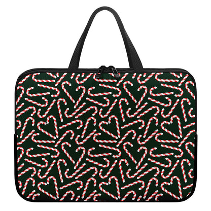 Christmas Candy Cane Pattern Print Laptop Sleeve With Handle