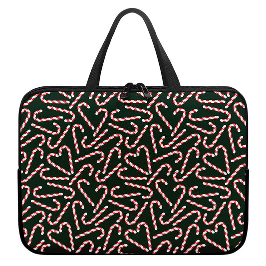 Christmas Candy Cane Pattern Print Laptop Sleeve With Handle